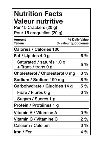 Crispers All Dressed - 145g Nutritional Information